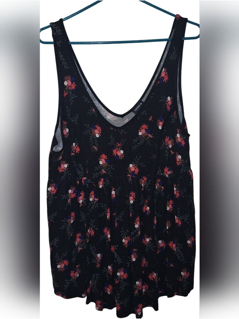 torrid Black Floral V-Neck Tank Top Size 1